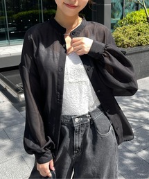 バンドカラーボリュームオーバーシアーシャツ