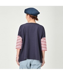 45R バスクのビッグスリットTシャツ　生成✖️ピンクボーダー 45R（フォーティファイブアール）の「トリコバスクボーダーの