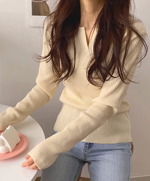 Doula Doula(ドゥーラドゥーラ)の「キーネックリブニット(ニット/セーター・レディース・ブラック/ベージュ/キャメル・FREE)」の17枚目の写真
