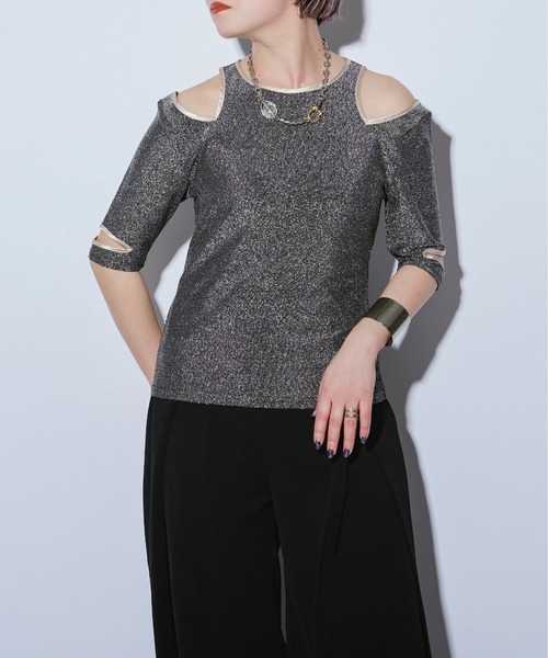 Ezick ANNONIM(エジックアノニム)の「Mode cut メタリックトップス(Tシャツ/カットソー・レディース・ネイビー系/ブラック/シルバー・FREE)」の17枚目の写真