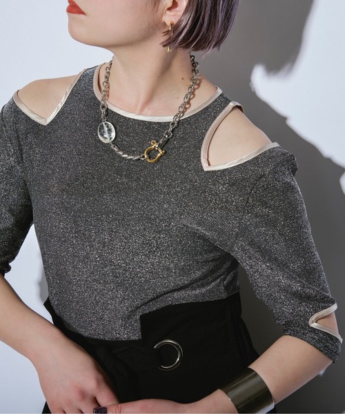 Ezick ANNONIM(エジックアノニム)の「Mode cut メタリックトップス(Tシャツ/カットソー・レディース・ネイビー系/ブラック/シルバー・FREE)」の14枚目の写真