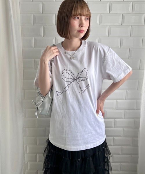 セール】リボンプリントTシャツ（Tシャツ/カットソー）｜Loueme