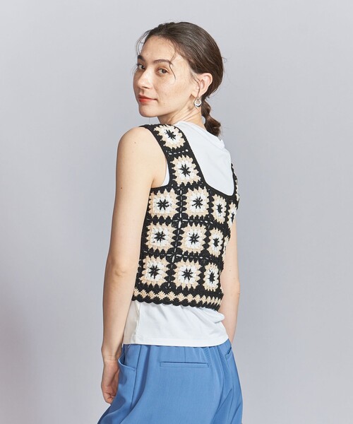 LOGAN knitting mills(ローガンニッティングミルズ)の「【別注】<LOGAN knitting mills>クロシェニット ビスチェ(ニット/セーター・レディース・オフホワイト/ブラック・FREE)」の3枚目の写真