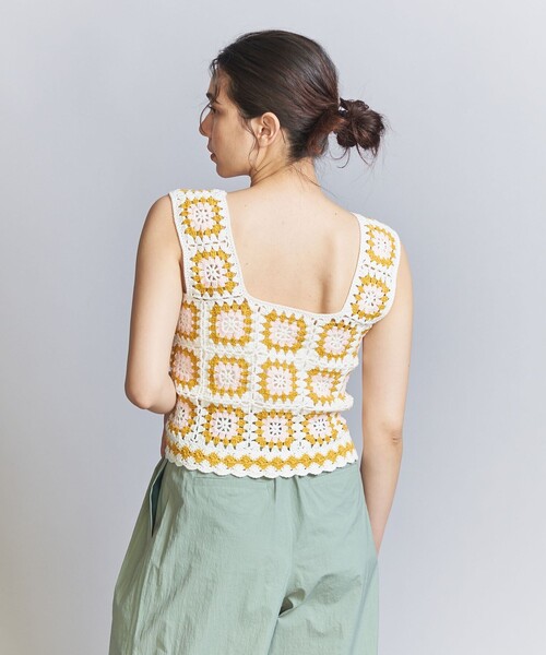 LOGAN knitting mills(ローガンニッティングミルズ)の「【別注】<LOGAN knitting mills>クロシェニット ビスチェ(ニット/セーター・レディース・オフホワイト/ブラック・FREE)」の7枚目の写真