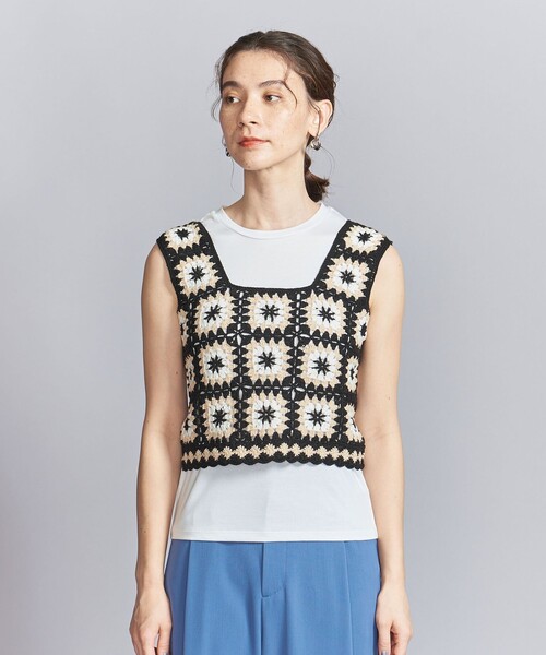 LOGAN knitting mills(ローガンニッティングミルズ)の「【別注】<LOGAN knitting mills>クロシェニット ビスチェ(ニット/セーター・レディース・オフホワイト/ブラック・FREE)」の9枚目の写真