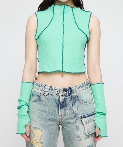 LAGUA GEM(ラグアジェム)の「ARM COVER THERMAL トップス(Tシャツ/カットソー・レディース・ミント/オフホワイト/グレー・FREE)」の8枚目の写真