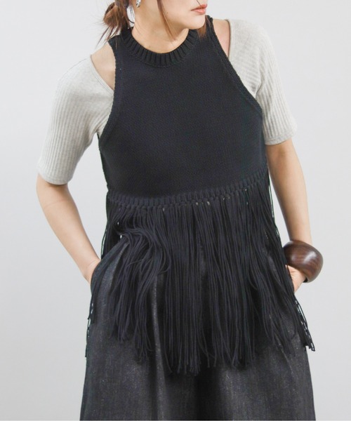 PULS OTO.HA プラス オトハ フリンジデザイン 黒 ニットベスト KNIT Collection – plusotoha
