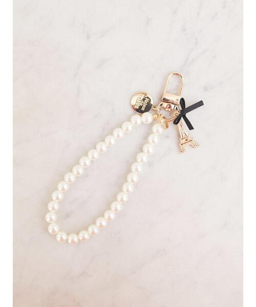 Maison de FLEUR(メゾンドフルール)の「エッフェル塔チャームパールストラップ(キーホルダー・レディース・ブラック・FREE)」の1枚目の写真