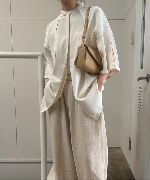 lawgy（ラウジー）の「mix wrinkle shirt / ミックスリンクルシャツ（シャツ/ブラウス・レディース・クリーム/ホワイト・FREE）」の4枚目の写真