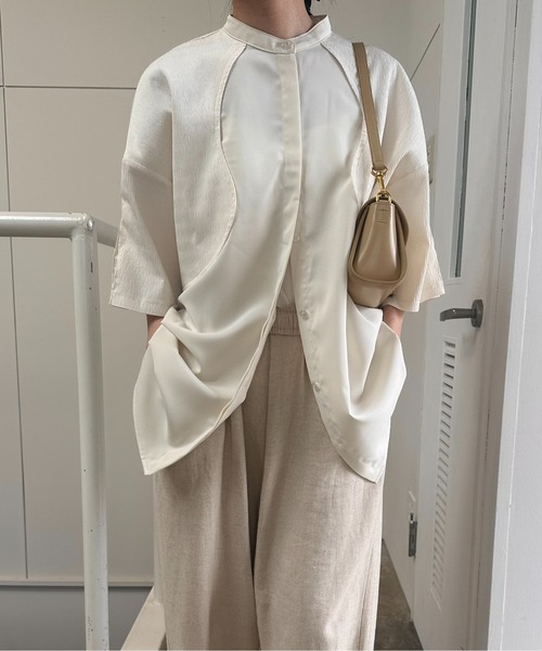 lawgy（ラウジー）の「mix wrinkle shirt / ミックスリンクルシャツ（シャツ/ブラウス・レディース・クリーム/ホワイト・FREE）」の7枚目の写真