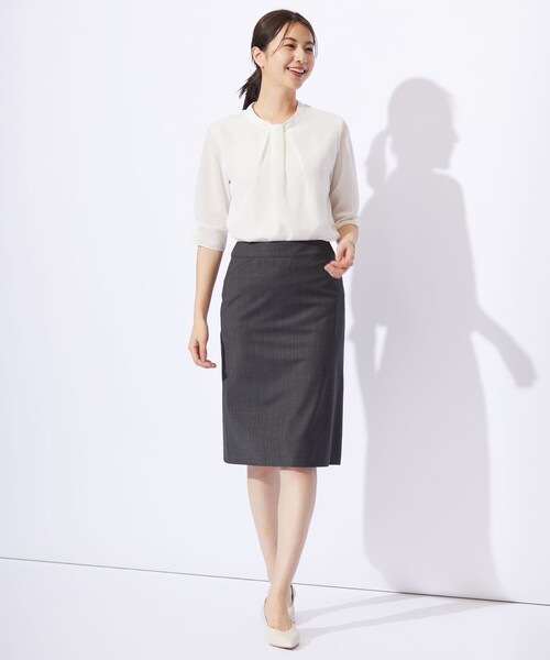 tシャツ シャドーストライプ ボウタイ風 カットソー レディース セール】シャドーストライプ ボウタイ風 カットソー（Tシャツ