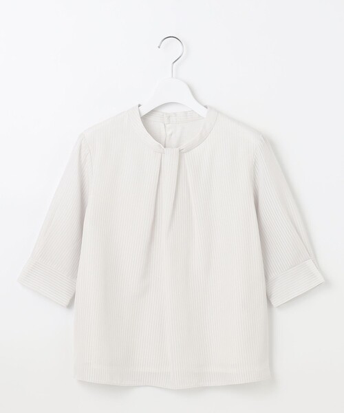 tシャツ シャドーストライプ ボウタイ風 カットソー レディース セール】シャドーストライプ ボウタイ風 カットソー（Tシャツ
