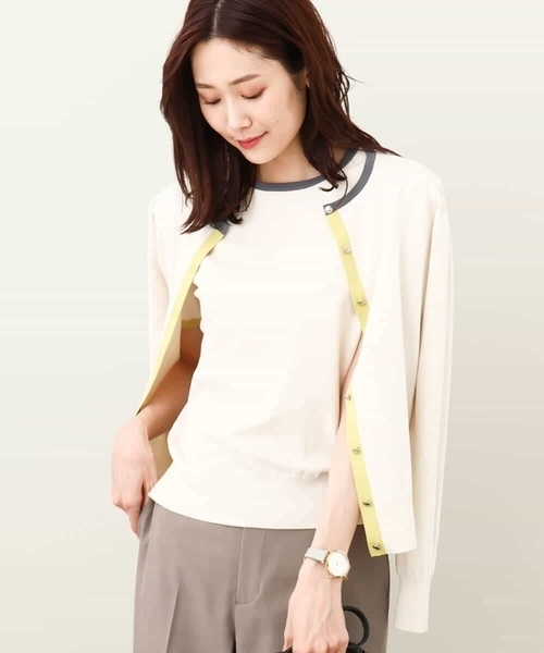 MK MICHEL KLEIN(エムケーミッシェルクラン)の「配色カラーニットアンサンブル/洗える(ニット/セーター・レディース・ブルー/ベージュ/ネイビー・38)」の4枚目の写真