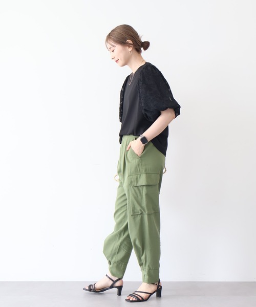AMERICAN HOLIC(アメリカンホリック)の「ジャガードスリーブカットプルオーバー(Tシャツ/カットソー・レディース・アイボリー/ブラック・M/L)」の7枚目の写真