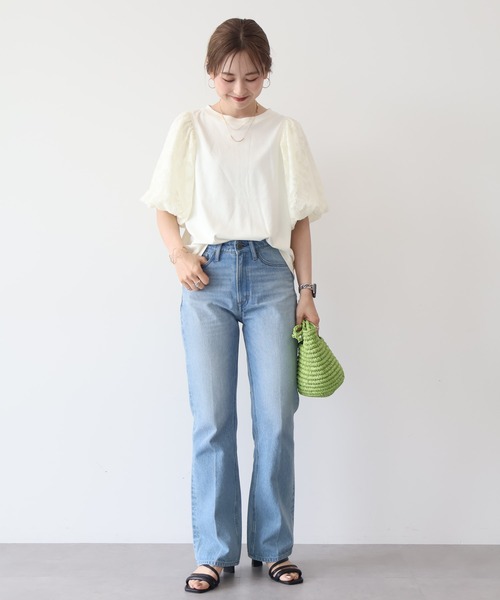 AMERICAN HOLIC(アメリカンホリック)の「ジャガードスリーブカットプルオーバー(Tシャツ/カットソー・レディース・アイボリー/ブラック・M/L)」の4枚目の写真