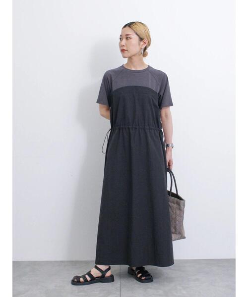 ぷー★新品★サマンサモスモス★blue★異素材使いノースリーブワンピース。 新品タグ付き Samansa Mos2 サマンサモスモス 綿麻スカラップ