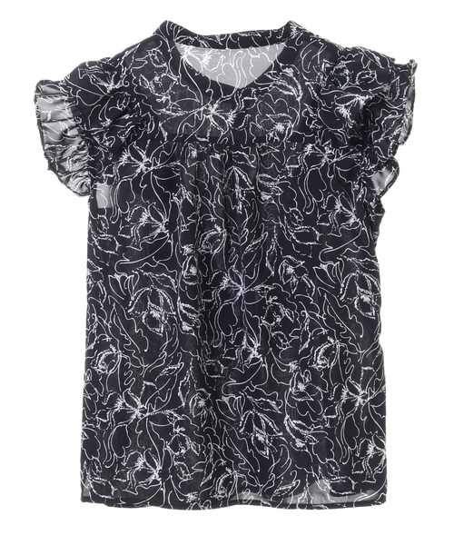 SOFFITTO（ソフィット）の「線描き花柄フレンチスリーブフリルブラウス(取り扱い店舗限定)（シャツ/ブラウス・レディース・ブラック/オフホワイト・FREE）」の3枚目の写真