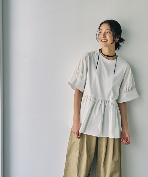 coen(コーエン)の「フハクキリカエプルオーバー(Tシャツ/カットソー・レディース・オフホワイト/ブラック/モカ・M/L)」の9枚目の写真