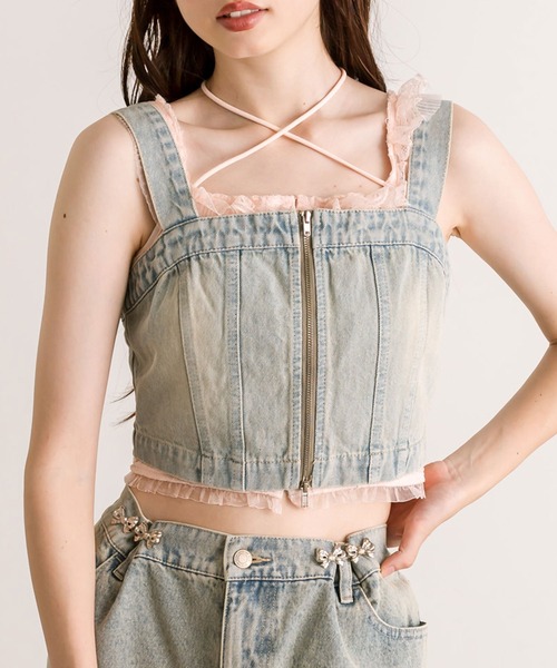 OLIVE des OLIVE（オリーブデオリーブ）の「【セットアップ対応】フロントジップデニムビスチェ（シャツ/ブラウス・レディース・ブラック/サックスブルー/ブルー・FREE）」の3枚目の写真