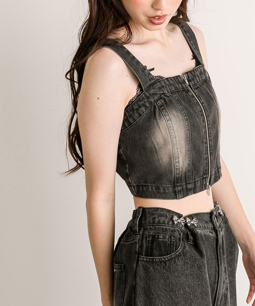 OLIVE des OLIVE（オリーブデオリーブ）の「【セットアップ対応】フロントジップデニムビスチェ（シャツ/ブラウス・レディース・ブラック/サックスブルー/ブルー・FREE）」の9枚目の写真