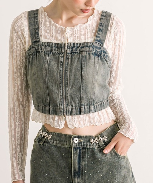 OLIVE des OLIVE（オリーブデオリーブ）の「【セットアップ対応】フロントジップデニムビスチェ（シャツ/ブラウス・レディース・ブラック/サックスブルー/ブルー・FREE）」の21枚目の写真