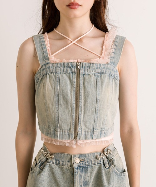 OLIVE des OLIVE（オリーブデオリーブ）の「【セットアップ対応】フロントジップデニムビスチェ（シャツ/ブラウス・レディース・ブラック/サックスブルー/ブルー・FREE）」の15枚目の写真