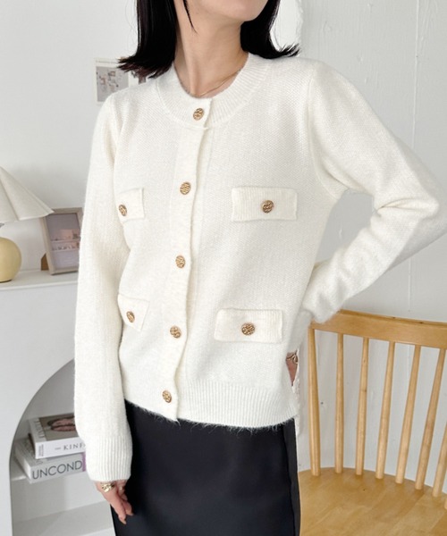 セール】ゴールドボタンラメ入りニットカーディガン（カーディガン