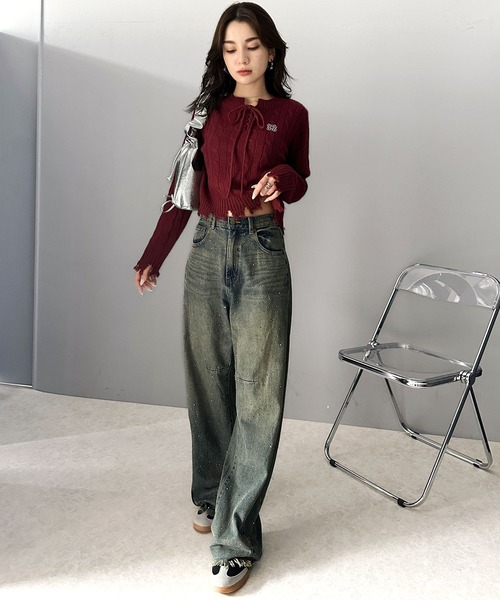 mily bilet(ミウィビレット)の「【mily bilet】大人カジュアルかわいい。レースアップデザイン胸刺繍ケーブルダメージニット(ニット/セーター・レディース・アイボリー/バーガンディー/グレー/チャコールグレー・X-LARGE/SMALL/MEDIUM/LARGE)」の21枚目の写真