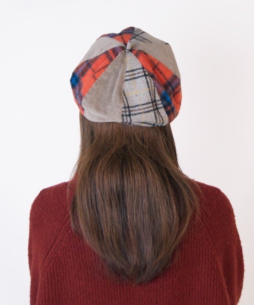 polcadot(ポルカドット)の「CRAZY PATCH BERET/チェック パッチワークベレー(ハンチング/ベレー帽・レディース・ネイビー/ベージュ/ブラウン・FREE)」の7枚目の写真
