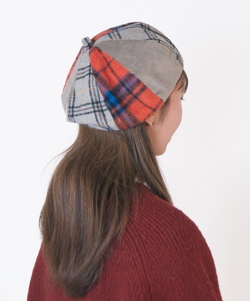 polcadot(ポルカドット)の「CRAZY PATCH BERET/チェック パッチワークベレー(ハンチング/ベレー帽・レディース・ネイビー/ベージュ/ブラウン・FREE)」の8枚目の写真