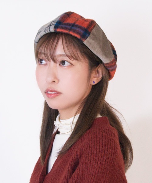 polcadot(ポルカドット)の「CRAZY PATCH BERET/チェック パッチワークベレー(ハンチング/ベレー帽・レディース・ネイビー/ベージュ/ブラウン・FREE)」の12枚目の写真