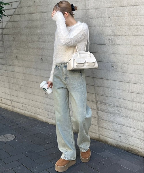 clear（クリア）の「オーバーダイ加工デニムカーブパンツ[ヴィンテージライク ストリートコーデ]≪再入荷≫（デニムパンツ・レディース・ベージュ・S/M/L）」の2枚目の写真