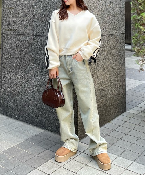 clear（クリア）の「オーバーダイ加工デニムカーブパンツ[ヴィンテージライク ストリートコーデ]≪再入荷≫（デニムパンツ・レディース・ベージュ・S/M/L）」の15枚目の写真