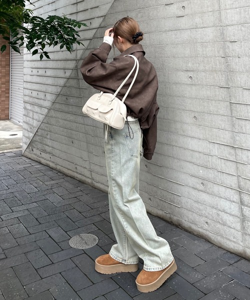 clear（クリア）の「オーバーダイ加工デニムカーブパンツ[ヴィンテージライク ストリートコーデ]≪再入荷≫（デニムパンツ・レディース・ベージュ・S/M/L）」の14枚目の写真