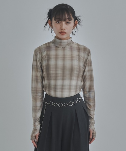 bita.（ビタドット）の「チェック柄シアートップス（Tシャツ
