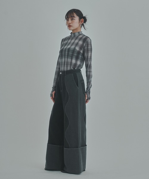 bita.(ビタ)の「チェック柄シアートップス(Tシャツ/カットソー・レディース・チャコールグレー/ベージュ・FREE)」の17枚目の写真