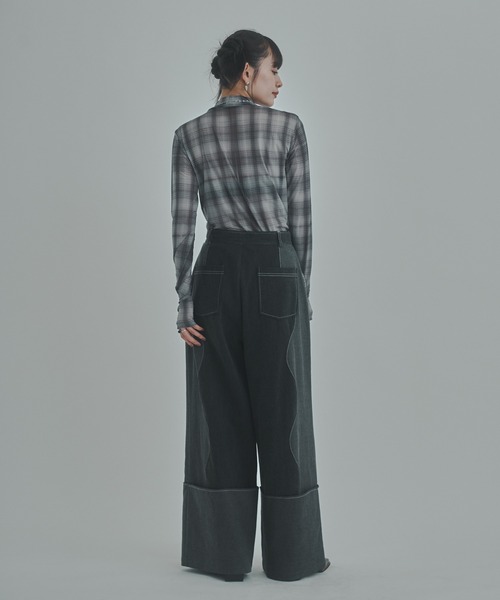 bita.(ビタ)の「チェック柄シアートップス(Tシャツ/カットソー・レディース・チャコールグレー/ベージュ・FREE)」の18枚目の写真