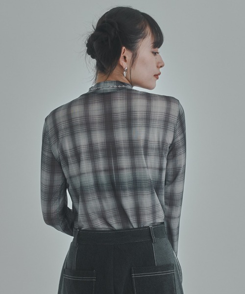 bita.(ビタ)の「チェック柄シアートップス(Tシャツ/カットソー・レディース・チャコールグレー/ベージュ・FREE)」の10枚目の写真