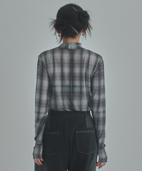 bita.(ビタ)の「チェック柄シアートップス(Tシャツ/カットソー・レディース・チャコールグレー/ベージュ・FREE)」の11枚目の写真