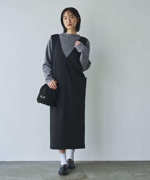 coen（コーエン）の「REVERSEWARMVネックジャンパースカート（ジャンパースカート・レディース・ダークブラウン/ダークグレー/ブラック/ナチュラル・L/M）」の2枚目の写真