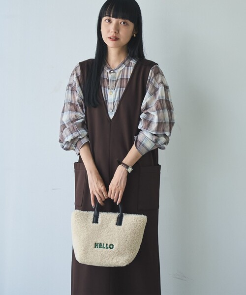 coen（コーエン）の「REVERSEWARMVネックジャンパースカート（ジャンパースカート・レディース・ダークブラウン/ダークグレー/ブラック/ナチュラル・L/M）」の5枚目の写真