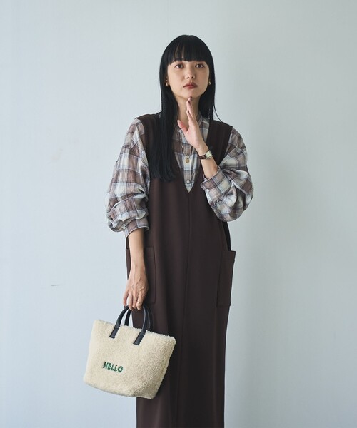 coen（コーエン）の「REVERSEWARMVネックジャンパースカート（ジャンパースカート・レディース・ダークブラウン/ダークグレー/ブラック/ナチュラル・L/M）」の7枚目の写真