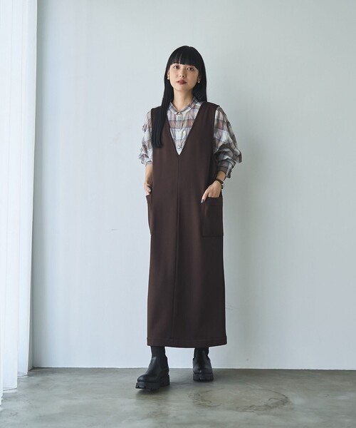 coen（コーエン）の「REVERSEWARMVネックジャンパースカート（ジャンパースカート・レディース・ダークブラウン/ダークグレー/ブラック/ナチュラル・L/M）」の13枚目の写真