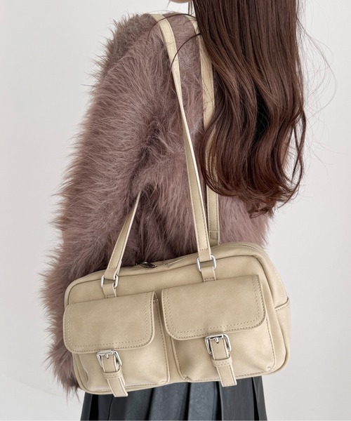 ホワイト ブラック ハンドバッグ Heather ショルダーバッグ バッグ WポケットショルダーBAG