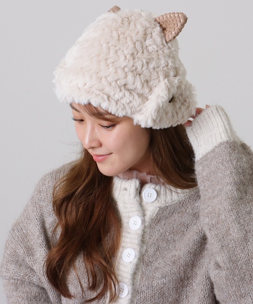 セール】アニマル 耳付き 2WAY ファー キャップ（ニットキャップ
