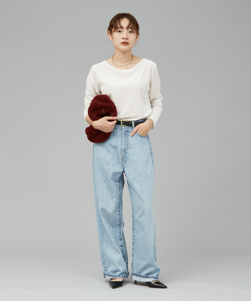 qualite scape(カリテ スケープ)の「サイドシャーリングベロアロンT/秋服/冬服(Tシャツ/カットソー・レディース・グレー/ブラック/ホワイト/ピンク・フリー)」の7枚目の写真