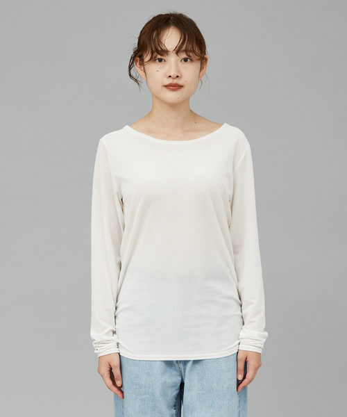 qualite scape(カリテ スケープ)の「サイドシャーリングベロアロンT/秋服/冬服(Tシャツ/カットソー・レディース・グレー/ブラック/ホワイト/ピンク・フリー)」の8枚目の写真