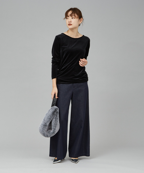 qualite scape(カリテ スケープ)の「サイドシャーリングベロアロンT/秋服/冬服(Tシャツ/カットソー・レディース・グレー/ブラック/ホワイト/ピンク・フリー)」の20枚目の写真