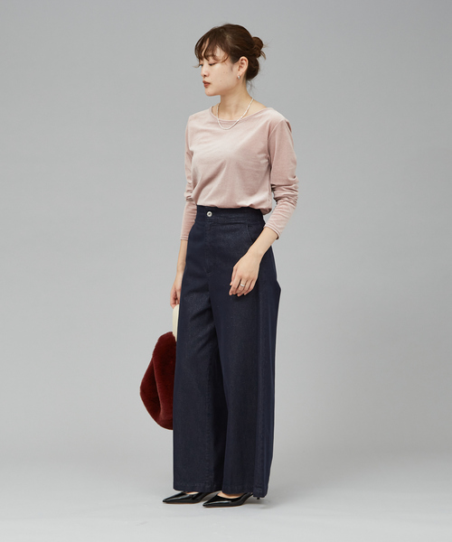 qualite scape(カリテ スケープ)の「サイドシャーリングベロアロンT/秋服/冬服(Tシャツ/カットソー・レディース・グレー/ブラック/ホワイト/ピンク・フリー)」の22枚目の写真