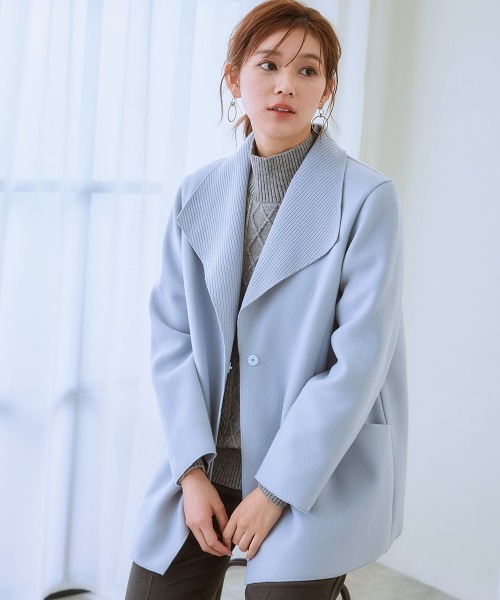 7days Life Styling(セブンデイズライフスタイリング)の「ショールカラーウール調コート(ノーカラーコート・レディース・サックスブルー/ライトグレー/ブラック・S/M/L/LL/3L)」の1枚目の写真